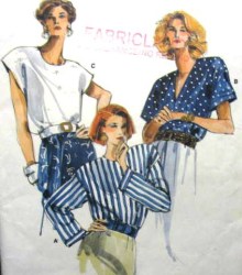 9812 EZ VOGUE 1987 PULLOVER SS-LS TOPS PATTERN 8-12,14-18